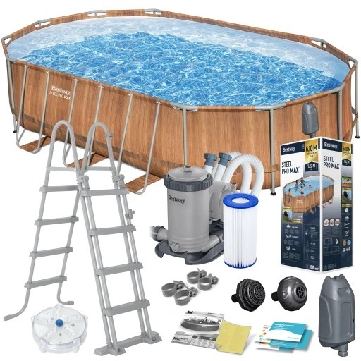 BASEN STELAZOWY OGRODOWY OWALNY 610x366x122 cm ZESTAW 13w1 BESTWAY