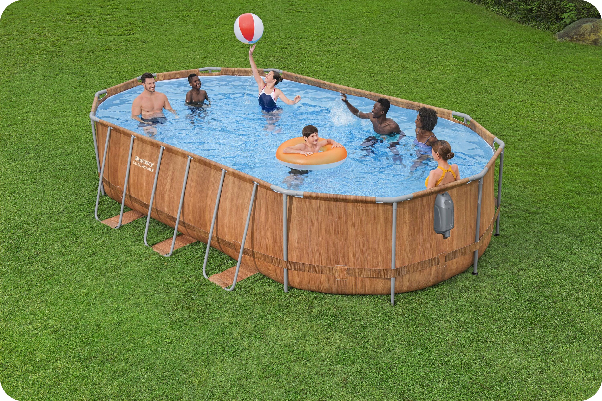 BASEN STELAZOWY OGRODOWY OWALNY 610x366x122 cm ZESTAW 13w1 BESTWAY Seria Steel Pro Max Comfort Jet